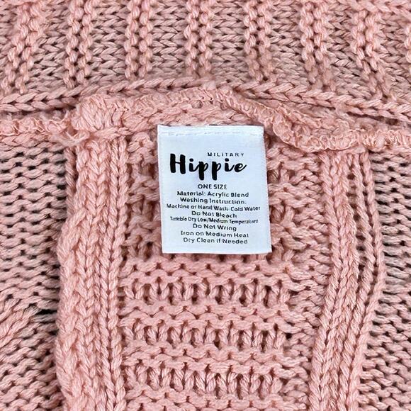 Military Hippie Open Sweater One Size Salmon Pink Braided Knit Boho Cozycore Top - Picture 9 of 11